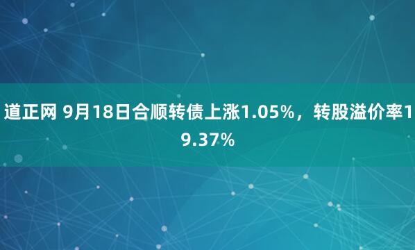 道正网 9月18日合顺转债上涨1.05%，转股溢价率19.37%
